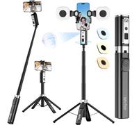 Treppiede per selfie per iPhone, rotazione a 360 gradi che segue il viso e il movimento (supporto 3 in 1 con luce a 2 anelli)