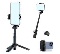 Treppiede per telefono a 360° con telecomando Bluetooth, bastone per selfie regolabile e treppiede portatile per iPhone Android | Vlogging, YouTube, Live Streaming (nero)