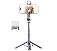 Treppiede per telefono, treppiede per selfie con luce, rotazione a 360°, con telecomando wireless rimovibile, compatibile con telefoni cellulari e action camera per vlogging, registrazione video