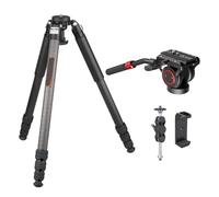 Treppiede professionale in fibra di carbonio resistente con adattatore per ciotola da 75 mm, tubo massimo 32,5 mm ET7C (supporto testa fluida)