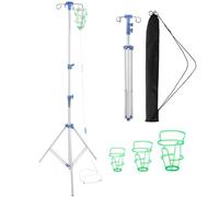 Treppiede regolabile IV Pole Stand pieghevole per infusione con 4 ganci, treppiede in acciaio inox con 3 sacchetti a rete IV e borsa per il trasporto, palo IV portatile per viaggi e uso domestico, 77