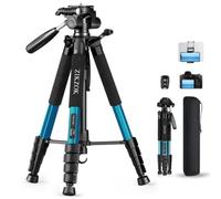 Treppiede resistente per fotocamera da 190,5 cm, con telecomando Bluetooth, carico massimo 6,8 kg, treppiede da viaggio in alluminio per DSLR/telefono/tablet/proiettore, testa panoramica a 3 vie e