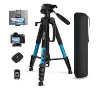 Treppiede resistente per fotocamera da 190,5 cm, con telecomando Bluetooth, carico massimo 6,8 kg, treppiede da viaggio in alluminio per DSLR/telefono/tablet/proiettore, testa panoramica a 3 vie e