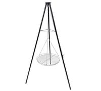 Treppiede rimovibile 150 cm, con manovella, set catena e piastra in acciaio inox 304 Ø 48 cm, griglia in ferro a tre zampe per barbecue girevole, caldaia gulasch, catena regolabile in altezza