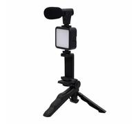 Treppiede selfie stick con funzione di controllo remoto Bluetooth con luce e microfono per la creazione di contenuti social media