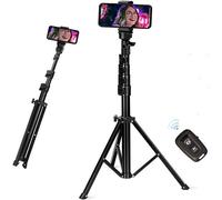 Treppiede selfie stick regolabile all-in-one da 160 cm con telecomando Bluetooth, supporto per smartphone e fotocamera per selfie e video.