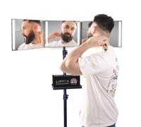 Treppiede + Specchio 360 da Barbiere con 4 LED - 3 Facce Uomo | Treppiede 2m + Adattatore + Specchio 3 Facce Pieghevole con 4 LED Ricaricabile + Supporto Tagliacapelli - Garanzia 1 Anno