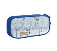 TRESILA Astuccio di grande capacità con scomparti con cerniera, astuccio per penne resistente, grande astuccio per cancelleria per ragazze e ragazzi/uccelli nel parco in una giornata di neve, Blu,