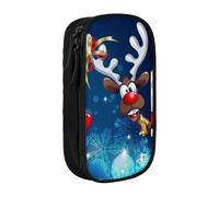 TRESILA Astuccio di grande capacità con scomparto con cerniera, astuccio per matite e penne, organizer resistente, grande astuccio per cancelleria/Babbo Natale e cervo alce, Nero , Taglia unica,