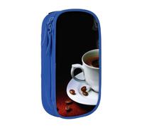 TRESILA Astuccio di grande capacità con scomparto con cerniera, astuccio per matite e penne, organizer resistente, grande astuccio per cancelleria/caffè caldo con chicco di caffè, Blu, Taglia unica,