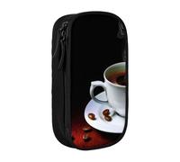 TRESILA Astuccio di grande capacità con scomparto con cerniera, astuccio per matite e penne, organizer resistente, grande astuccio per cancelleria/caffè caldo con chicco di caffè, Nero , Taglia unica,