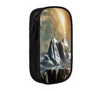TRESILA Astuccio di grande capacità con scomparto con cerniera, astuccio per matite e penne, organizer durevole, grande astuccio per cancelleria/Earth Mountain, Nero , Taglia unica, Organizer per