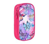TRESILA Astuccio di grande capacità con scomparto con cerniera per matite e penne, organizer durevole e grande astuccio per cancelleria/farfalla colorata, rosa, Taglia unica, Organizer per borse