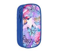 TRESILA Astuccio di grande capacità con scomparto con cerniera per matite e penne, organizer durevole e grande astuccio per cancelleria/farfalla colorata, Blu, Taglia unica, Organizer per borse