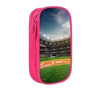 TRESILA Astuccio di grande capacità con scomparto con cerniera per matite e penne organizer durevole grande astuccio per cancelleria / sfondo verde campo da baseball, rosa, Taglia unica, Organizer per