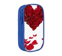TRESILA Astuccio di grande capacità con scomparto con cerniera per matite e penne, organizer resistente, grande astuccio per cancelleria, astuccio per matite a forma di cuore con petali floreali, Blu,