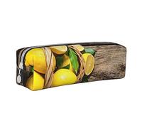 TRESILA Astuccio in pelle con cerniera per matite e penne, organizer per cancelleria durevole, astuccio per matite, grafica 3D, spazio universo, Un Cestino Limoni, Taglia unica, Organizer per borse