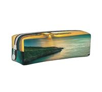 TRESILA Astuccio in pelle con cerniera per matite e penne, organizer per cancelleria durevole, astuccio per matite con Babbo Natale e il suo partner, Tramonto sul mare hawaiano, Taglia unica,