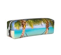 TRESILA Astuccio in pelle con cerniera per matite e penne, organizer per cancelleria durevole, astuccio per matite, grafica 3D, spazio universo, Amaca da spiaggia tropicale, Taglia unica, Organizer