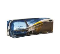 TRESILA Astuccio in pelle con cerniera per matite e penne, organizer per cancelleria durevole, astuccio per matite, grafica 3D, spazio universo, Aereo nella luce di sera, Taglia unica, Organizer per
