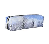 TRESILA Astuccio in pelle con cerniera per matite e penne, organizer per cancelleria durevole, astuccio per matite con Babbo Natale e il suo partner, Paesaggio invernale, Taglia unica, Organizer per