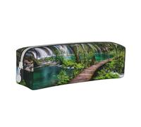 TRESILA Astuccio in pelle con cerniera per matite e penne, organizer per cancelleria durevole, astuccio per matite, grafica 3D, spazio universo, Parco Cascata e Lago, Taglia unica, Organizer per borse
