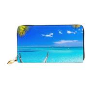 TRESILA Portafoglio da donna in pelle di grande capacità, borsa lunga, pochette porta carte di credito, portamonete, portafoglio per donne e uomini, note musicali con uccelli volanti, Spiaggia