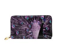 TRESILA Portafoglio da donna in pelle di grande capacità, borsa lunga, pochette porta carte di credito, portamonete, portafoglio per donne e uomini, note musicali con uccelli volanti, Pavone viola.,