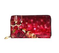 TRESILA Portafoglio da donna in pelle di grande capacità, borsa lunga, pochette porta carte di credito, portamonete, portafoglio per donne e uomini, reti da pesca con stelle marine, Vino e Rose Rosse,