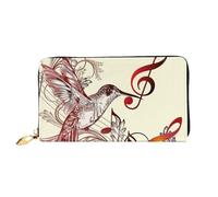 TRESILA Portafoglio da donna in pelle di grande capacità, borsa lunga, pochette porta carte di credito, portamonete, portafoglio per donne e uomini, note musicali con uccelli volanti, Note musicali