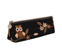 TRESILA Simpatico astuccio marrone con gufi in stile cartone animato/astuccio in pelle per matite e penne, organizer per cancelleria durevole