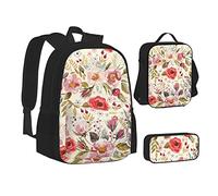 TRESILA Zaino per bambini, ragazzi e ragazze, in poliestere resistente, zaino per libri con borsa per il pranzo e astuccio (set zaino 3 in 1) / National Parks Sunshine Trees, Fiore di rosa rustico,