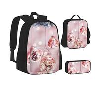 TRESILA Zaino per bambini, ragazzi e ragazze, in poliestere resistente, zaino per libri con borsa per il pranzo e astuccio (set zaino 3 in 1) / National Parks Sunshine Trees, Palla di Natale rosa,