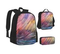 TRESILA Zaino per bambini, ragazzi e ragazze, in poliestere resistente, zaino per libri con borsa per il pranzo e astuccio (set zaino 3 in 1), colore rosa cipria e nero, Sogno colorato, Taglia unica,