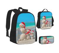 TRESILA Zaino per bambini, ragazzi e ragazze, in poliestere resistente, zaino per libri con borsa per il pranzo e astuccio (set zaino 3 in 1) /Horror Pumpkin Cemetery, Cappello di Natale in riva al