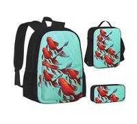 TRESILA Zaino per bambini, ragazzi e ragazze, zaino in poliestere resistente, zaino per libri con borsa per il pranzo e astuccio (set zaino 3 in 1) / fungo magico, Pesce, Taglia unica, Set di zaini