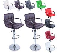 TRESKO 2 x Sgabelli da Bar e da Cucina, Sgabello Lounge con Schienale e braccioli, 8 Colori Diversi, Cromato, Rotazione Libera a 360°, la Regolazione in Altezza dei sedili 62,0-82,5cm Marrone