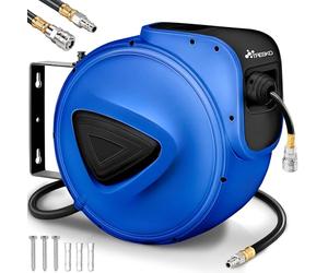 TRESKO® Avvolgitubo Aria Compressa 10 mt con Tubo | Avvolgitubo Pneumatico attacco 1/4" | Dispositivo di Arresto Automatico e Riavvolgitore Automatico, Blu