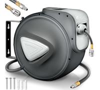 TRESKO® Avvolgitubo Aria Compressa 15 mt con Tubo | Avvolgitubo Pneumatico attacco 1/4" | Dispositivo di Arresto Automatico e Riavvolgitore Automatico, Grigio