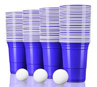 TRESKO® Bicchieri di plastica USA e Getta per Feste | Stile Americano | Ideali per Beer Pong | 470 ml | Confezione da 50 Pezzi + 6 Palline
