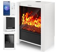 TRESKO® Camino Elettrico SmartFire con Riscaldamento 2000 W, APP WiFi e Telecomando | Camino Elettrico con Effetto fiamma LED e Display LCD | Camino con Termostato | Stufa Elettrica Timer