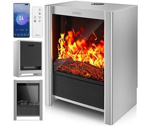 TRESKO® Camino Elettrico SmartFire con Riscaldamento 2000 W, APP WiFi e Telecomando | Camino Elettrico con Effetto fiamma LED e Display LCD | Camino con Termostato | Stufa Elettrica Timer