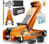 TRESKO Cric idraulico, 2,5 tonnellate, altezza di sollevamento 85-385 mm, con valigia, cric idraulico da garage, piatto per auto con sospensioni basse, ruote a 360°, incl. 2 x inserto in gomma