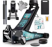 TRESKO Cric idraulico 3T, altezza di sollevamento 75 - 510 mm, cric idraulico per auto Jack piatto con doppio pistone e ruote a 360°, sollevatore auto con 2 cuscinetti in gomma, tappetino protettivo