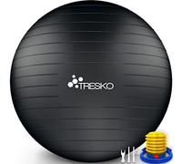 TRESKO® Palla da Ginnastica a Prova di Strappo | Palla da Seduta | Palla da Yoga | con Pompa | 300 kg | Nero | 85cm