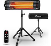 TRESKO® Riscaldatore Infrarossi 2500W con Telecomando, altezza regolabile | Radiatore a infrarossi con telecomando | Stufa elettrica da terrazzo per interni ed esterni, 3 livelli di calore
