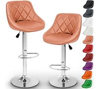 TRESKO® Set di 2 Sgabelli-Bar moderni, Sedia Bar, Sgabello Lounge con schienale, 10 colori diversi, cromato, rotazione libera a 360 °, la regolazione in altezza dei sedili 60,0-80,0 cm (2x marrone)