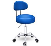 TRESKO Sgabello con ruote con schienale blu, altezza regolabile da 46 a 58 cm, con ruote, sgabello girevole per cosmetici