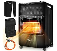 TRESKO Stufa a Gas da 4200 Watt, con regolatore di pressione del gas, tubo del gas + copertura, riscaldatore a gas, con 3 livelli, Riscaldamento a gas (nero)