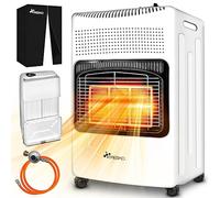 TRESKO Stufa a Gas da 4200 Watt, con regolatore di pressione tubo del gas + copertura, riscaldatore con 3 livelli di Riscaldamento (bianco)